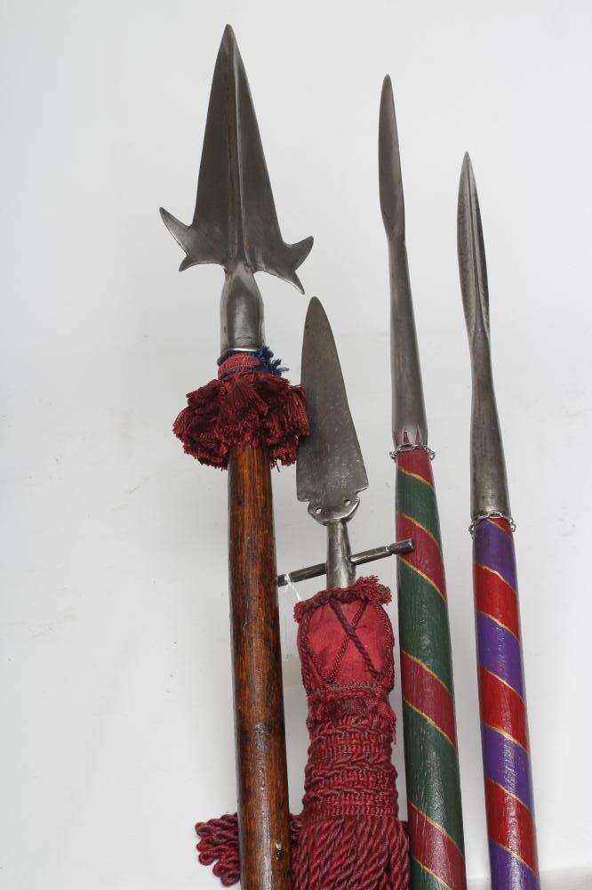 TWO BRITISH LANCES with later painted shafts, together with two reproduction polearms, longest 80 Image
