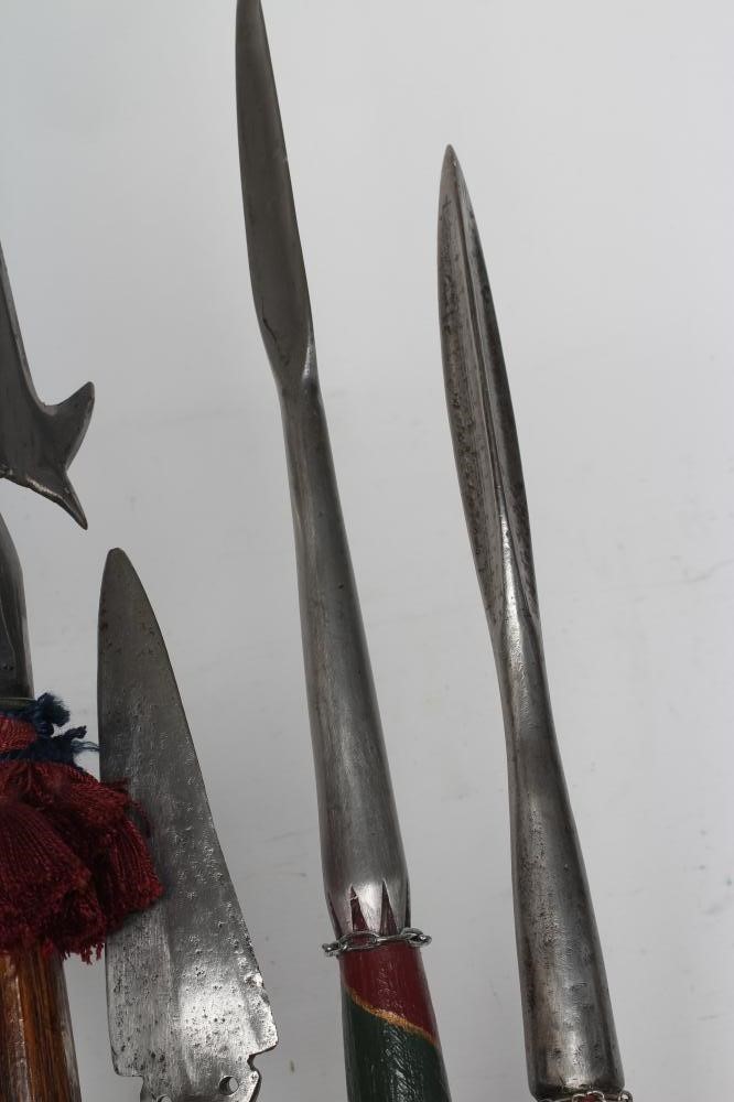 TWO BRITISH LANCES with later painted shafts, together with two reproduction polearms, longest 80 Image