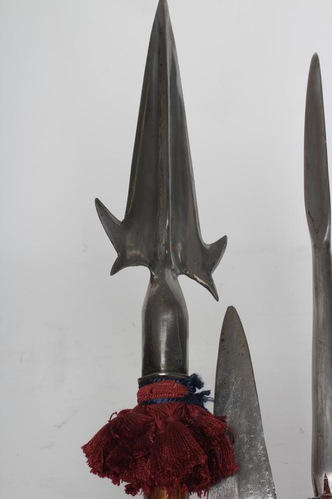 TWO BRITISH LANCES with later painted shafts, together with two reproduction polearms, longest 80 Image
