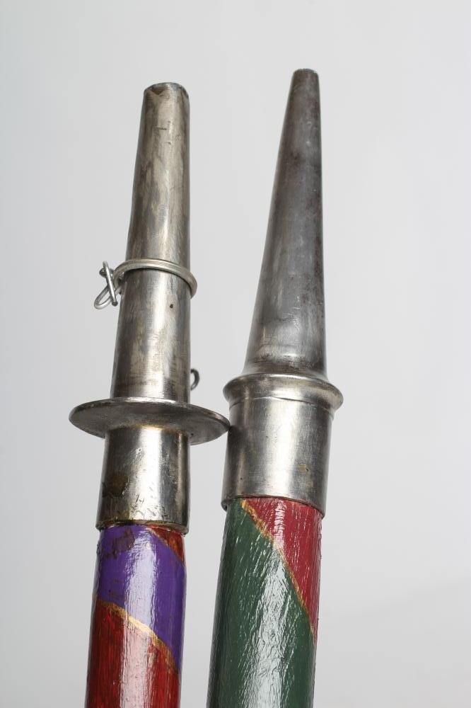 TWO BRITISH LANCES with later painted shafts, together with two reproduction polearms, longest 80 Image
