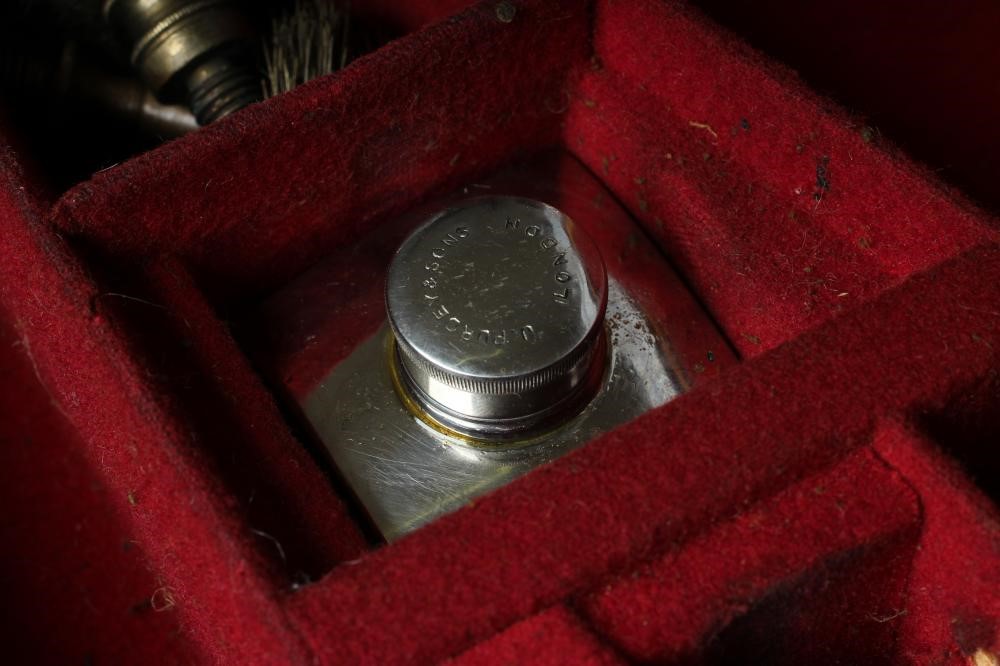 A JAMES PURDEY & SONS DOUBLE SHOTGUN CASE of oak and leather construction Image