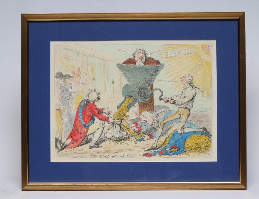 JAMES GILLRAY (1757-1815) "John Bull Ground Down", (1850) Image