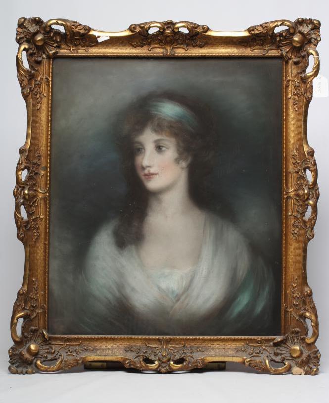 ENGLISH SCHOOL (18th century) Portrait of a Lady Wearing a Blue Hair Ribbon, head and shoulders, Image