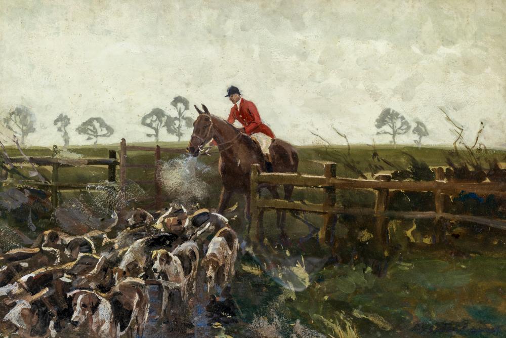 CHARLES WALTER SIMPSON R.I. (1885-1971) "A Frosty Morning", gouache, signed, inscribed on mount, 14" Image