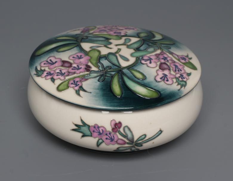 A MOORCROFT POTTERY MEADOW THYME PATTERN BOX AND COVER Image