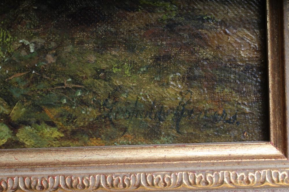 LEOPOLD RIVERS (1852-1905) Landscape with Figures on a Bridge, oil on canvas, signed, 8" x 14 1/4", Image