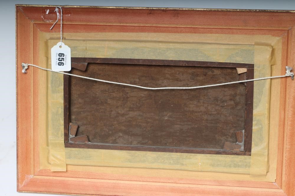 LEOPOLD RIVERS (1852-1905) Landscape with Figures on a Bridge, oil on canvas, signed, 8" x 14 1/4", Image