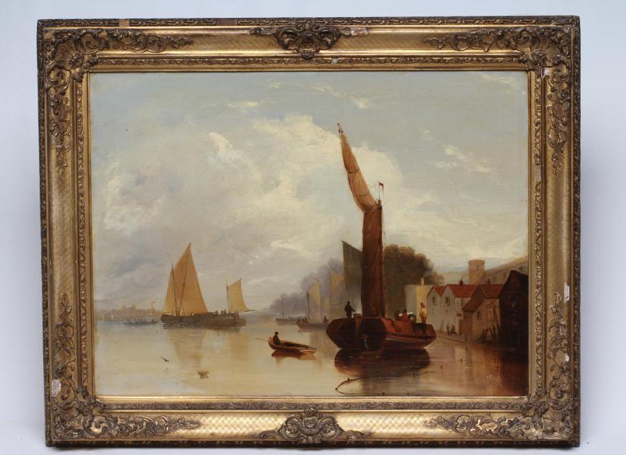 DUTCH SCHOOL (19th century) Estuary Scene with Fishing Boats, oil on canvas, unsigned, 18" x 24", Image