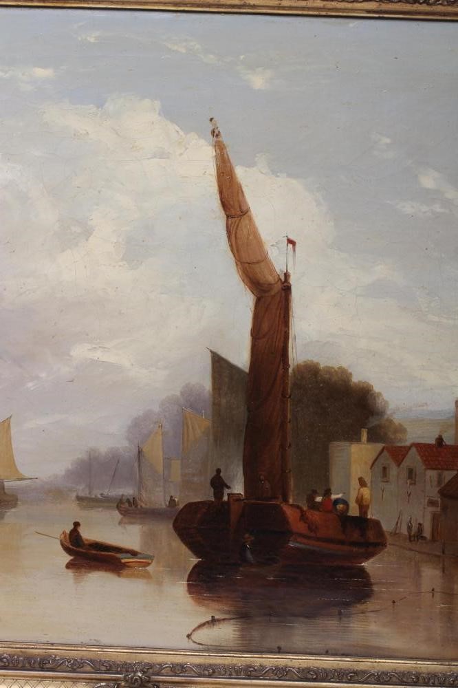 DUTCH SCHOOL (19th century) Estuary Scene with Fishing Boats, oil on canvas, unsigned, 18" x 24", Image