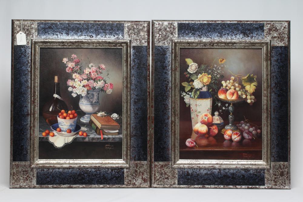 PAUL MORGAN (b.1940) Still Life with Fruit and Flowers, a pair, oil on board, signed, 16" x 12", Image
