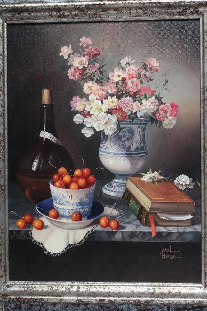 PAUL MORGAN (b.1940) Still Life with Fruit and Flowers, a pair, oil on board, signed, 16" x 12", Image