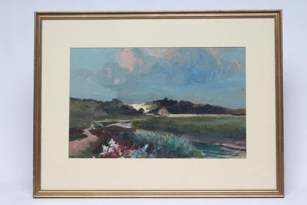 HAL HURST (1865-1938) Estuary Scene, oil on paper, signed, 10 3/4" x 17", gilt frame (Est. plus 24% Image
