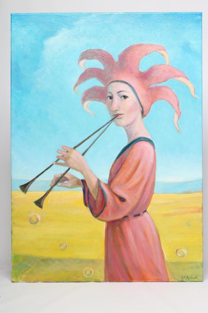CLAUDIO GIULIANELLI (Italian b.1956) The Flute Player, oil on canvas, signed, 27 1/2" x 19 1/2", Image