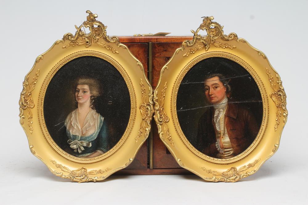 ENGLISH SCHOOL (18th century) Portraits of A Lady and A Gentleman, a pair of oval miniatures, oil on Image