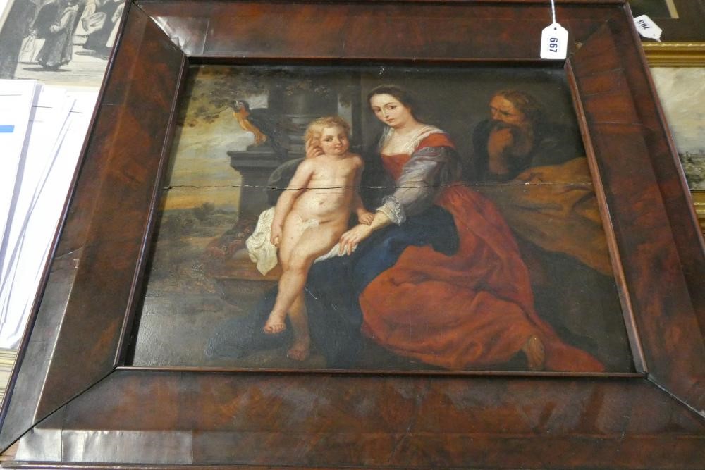 AFTER PETER PAUL RUBENS (1577-1640), 19th century, "Madonna with the Parrot", oil on board, Image