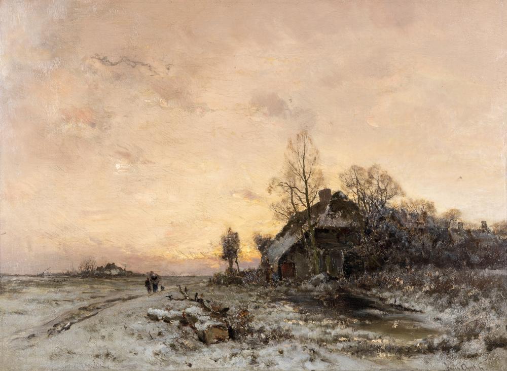 ATTRIBUTED TO LOUIS APOL (Dutch 1850-1936) Winter Snowscene at Dusk, oil on canvas, indistinctly Image