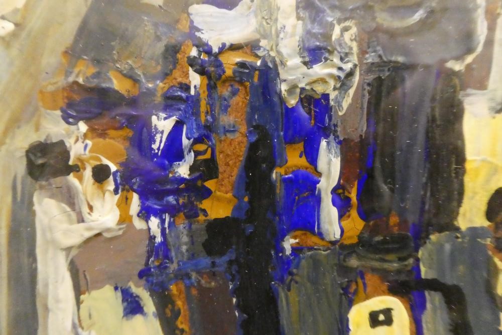 DAVID PRENTICE (1936-2014) "Traffic1", oil on board, signed and inscribed to reverse, 11 1/2" x 14", Image