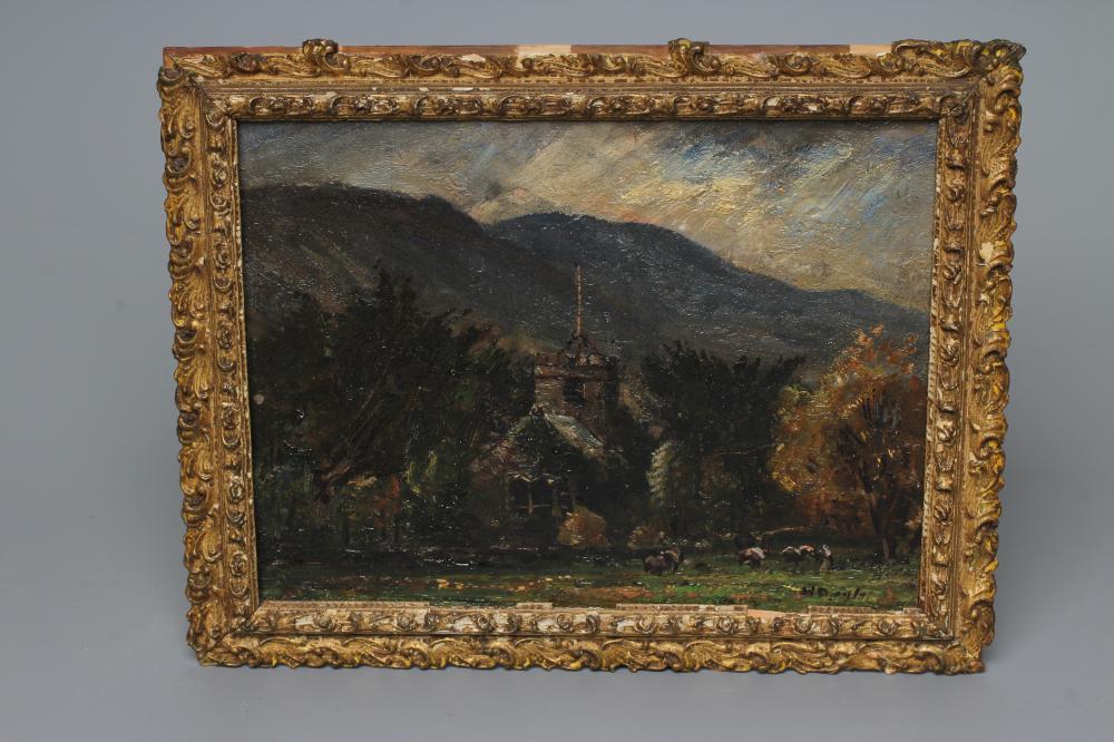 HERBERT F. ROYLE (1870-1958) View of a Country Church, oil on board, signed, 6 3/4" x 8 3/4", gilt Image