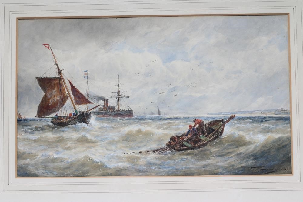 THOMAS BUSH HARDY (1842-1897) Busy Shipping Scene, watercolour and pencil heightened with white, Image