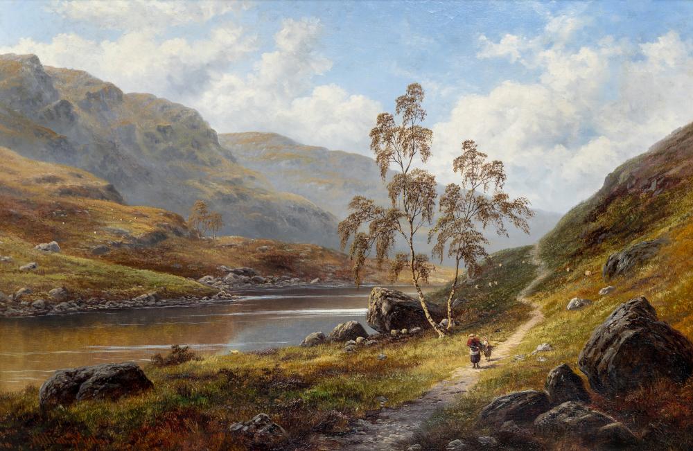 WILLIAM MELLOR (1851-1931) Lake Scene with Figures in the Foreground, oil on canvas, signed, 24" x Image