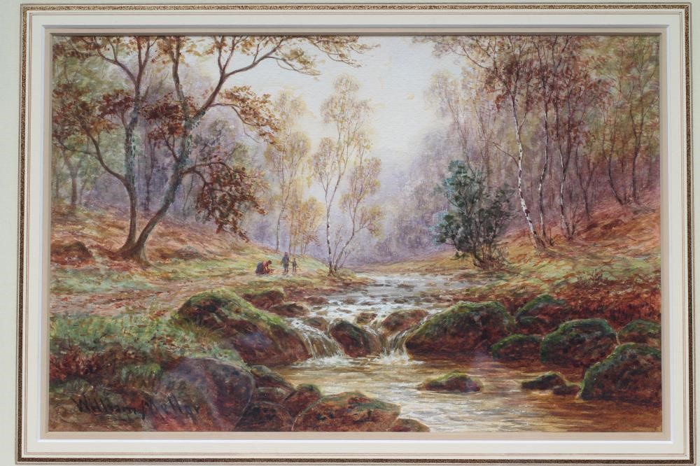 WILLIAM MELLOR (1851-1931) "Posforth Ghyll Bolton Woods", watercolour heightened with white, signed, Image