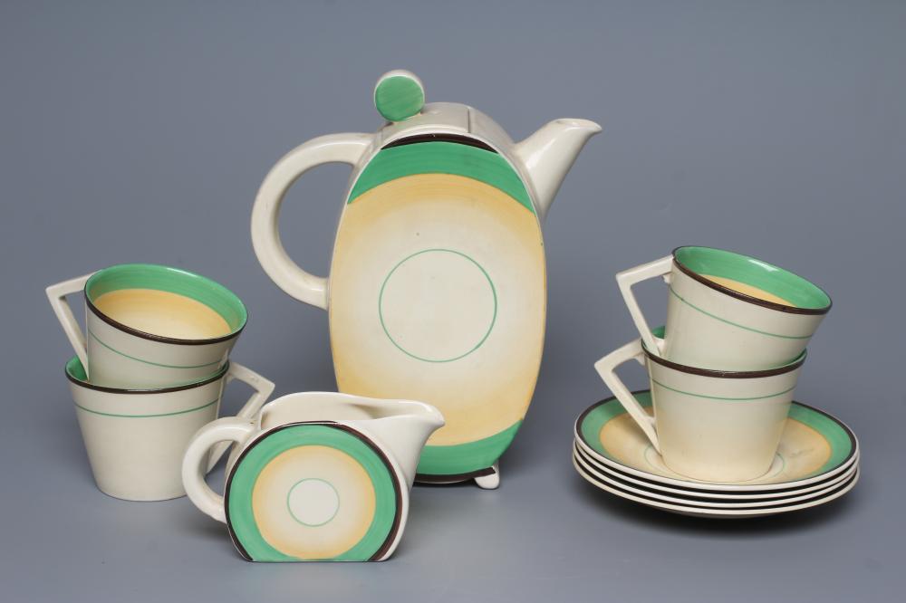 AN ART DECO CLARICE CLIFF WILKINSON POTTERY BONJOUR PART COFFEE SERVICE Image