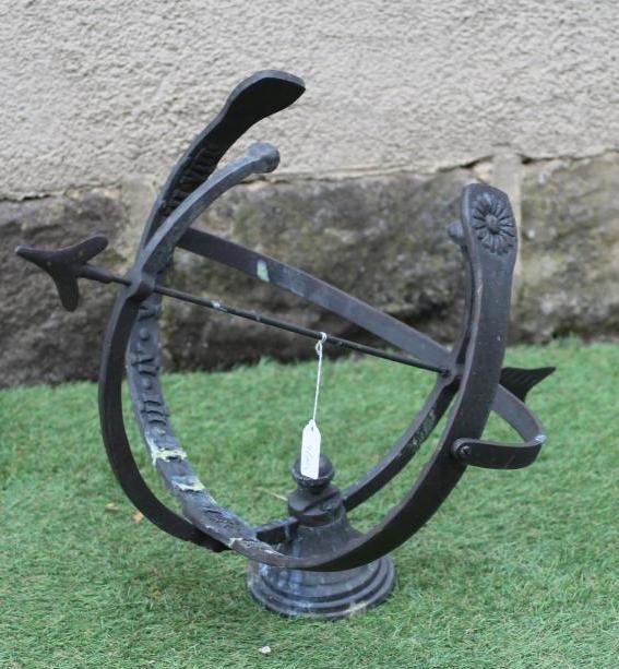 A BRONZED ARMILLARY SPHERE, modern, with Roman numerals and spearhead finial, 17 1/2" high (Est. Image