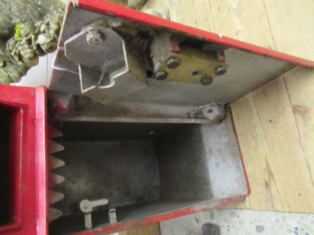 AN EDWARD VII RED CAST IRON POSTAL BOX, lamp post type, of domed oblong form inscribed "Letters Image