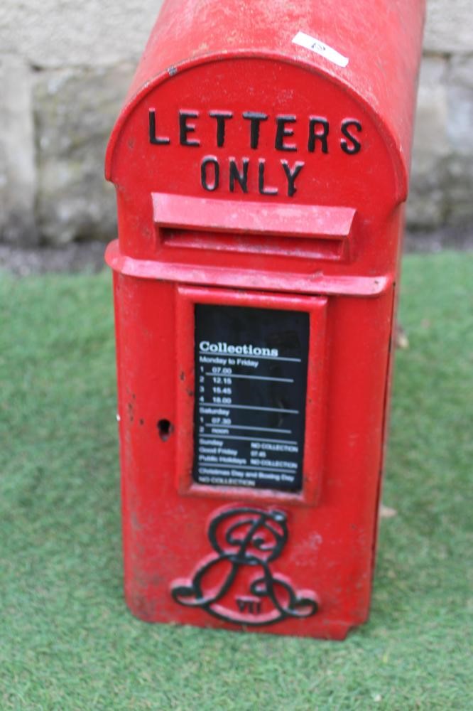 AN EDWARD VII RED CAST IRON POSTAL BOX, lamp post type, of domed oblong form inscribed "Letters Image