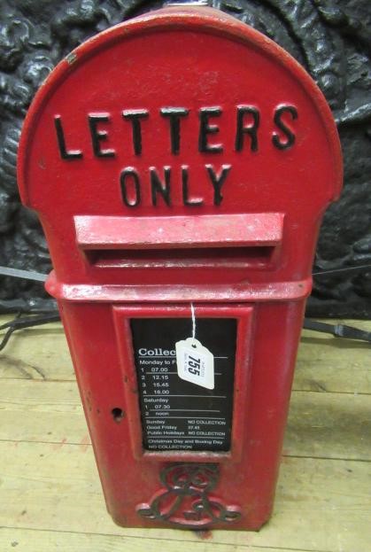 AN EDWARD VII RED CAST IRON POSTAL BOX, lamp post type, of domed oblong form inscribed "Letters Image