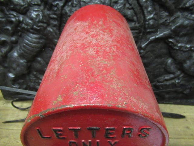 AN EDWARD VII RED CAST IRON POSTAL BOX, lamp post type, of domed oblong form inscribed "Letters Image