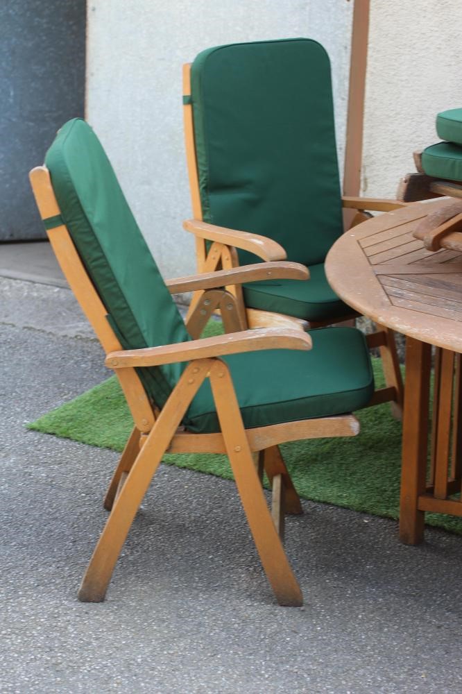 AN ARTS & CRAFTS STYLE SLATTED TEAK DINING SUITE Image