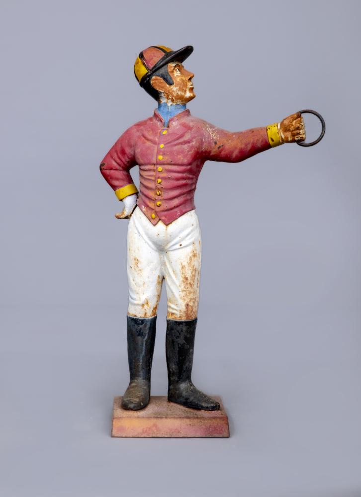 AN AMERICAN(?) CAST IRON AND POLYCHROME "LAWN JOCKEY" Image
