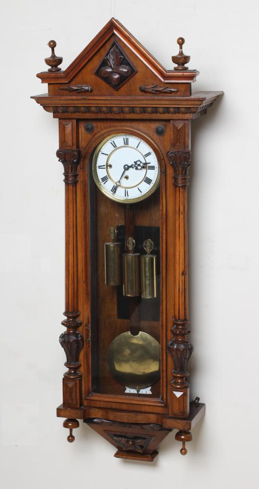 A WALNUT VIENNA TYPE WALL CLOCK Image