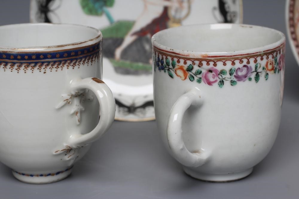 A CHINESE PORCELAIN EUROPEAN SUBJECT SAUCER painted in iron red Image