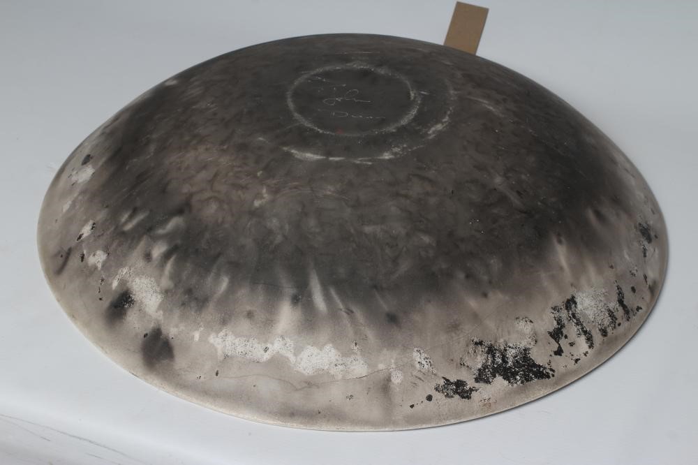 JOHN DUNN (b.1944) - a large Raku iridescent turquoise glazed stoneware circular dish, signed, 22" Image