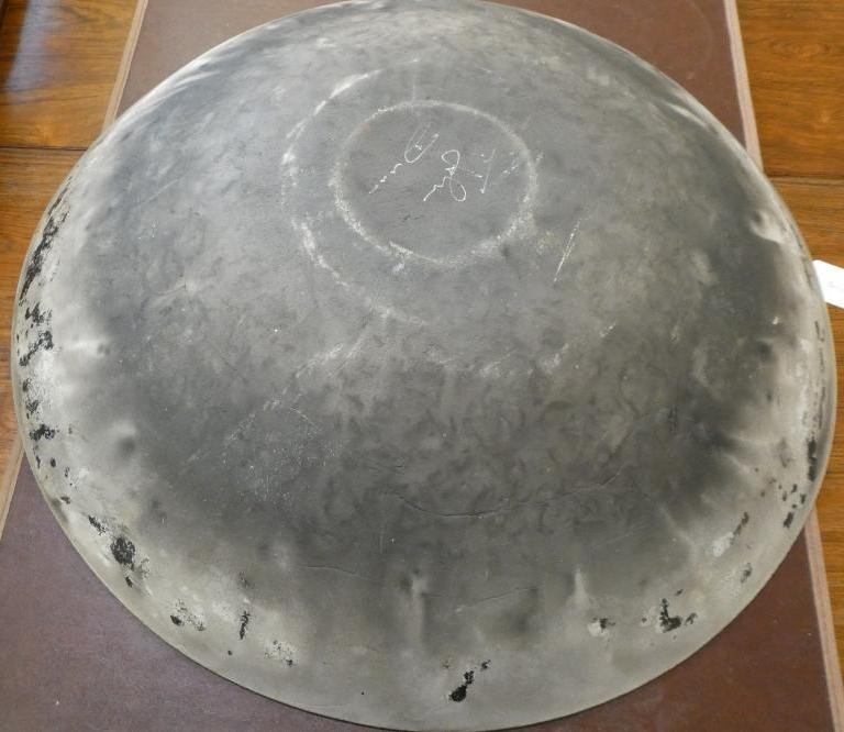 JOHN DUNN (b.1944) - a large Raku iridescent turquoise glazed stoneware circular dish, signed, 22" Image