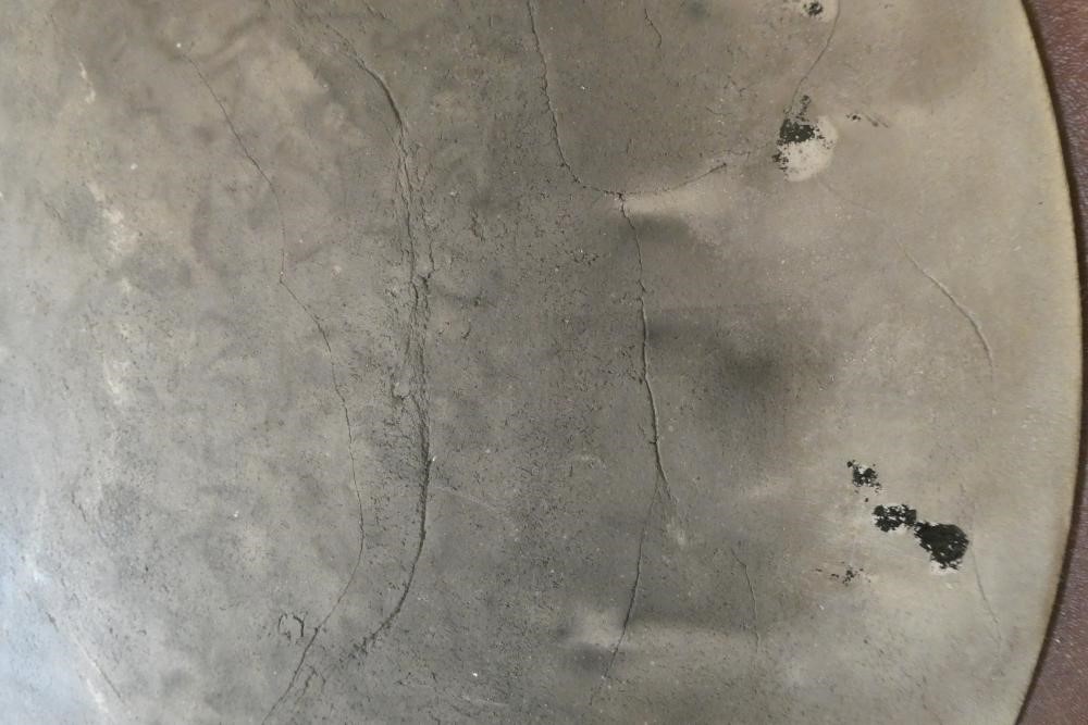 JOHN DUNN (b.1944) - a large Raku iridescent turquoise glazed stoneware circular dish, signed, 22" Image