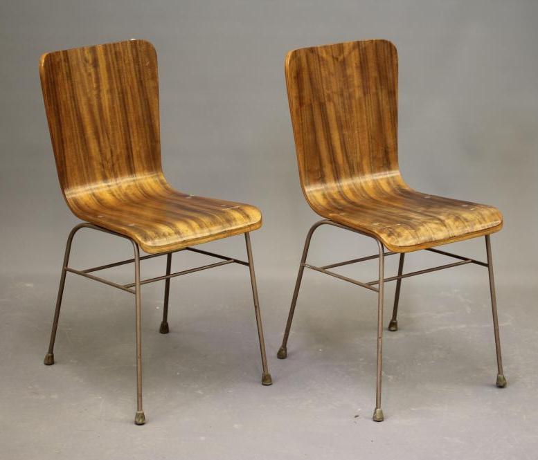 NEIL MORRIS FOR H. MORRIS & CO. GLASGOW, a pair of plywood "Toby" chairs, 1950's, with coated steel Image