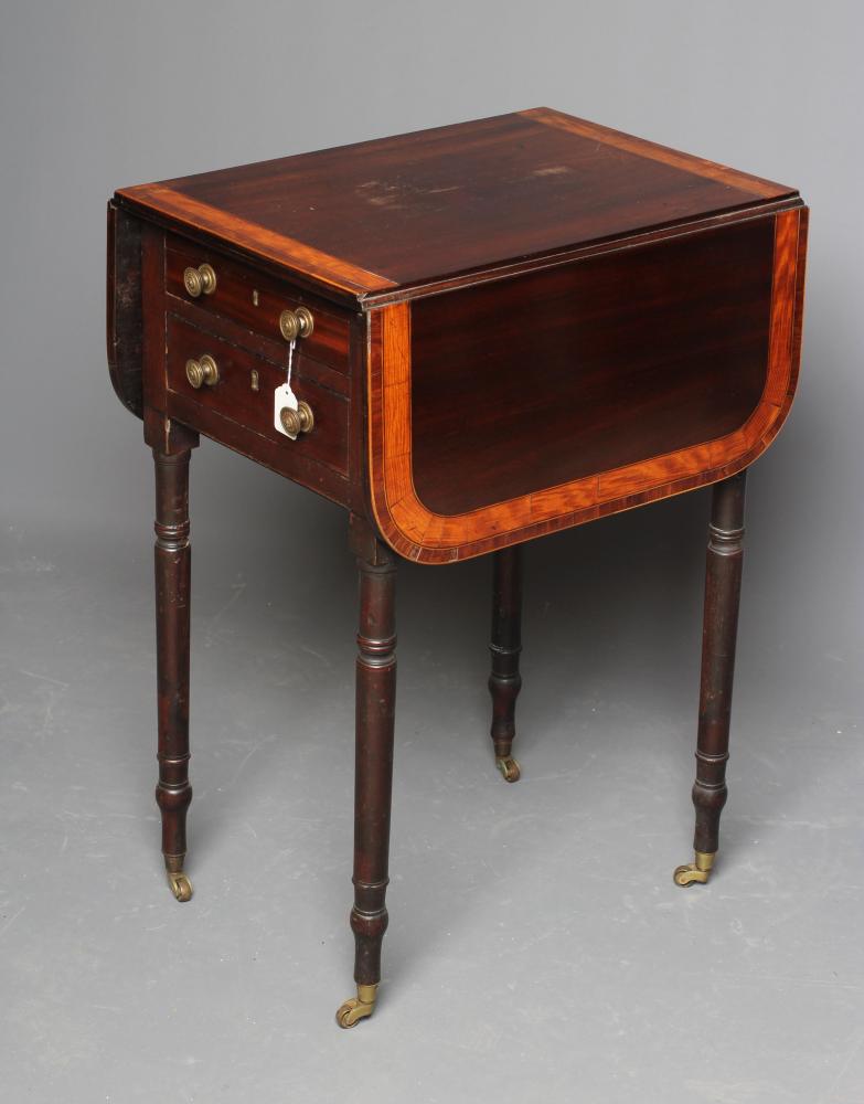 A LADY'S REGENCY MAHOGANY DROP LEAF SMALL WRITING TABLE Image