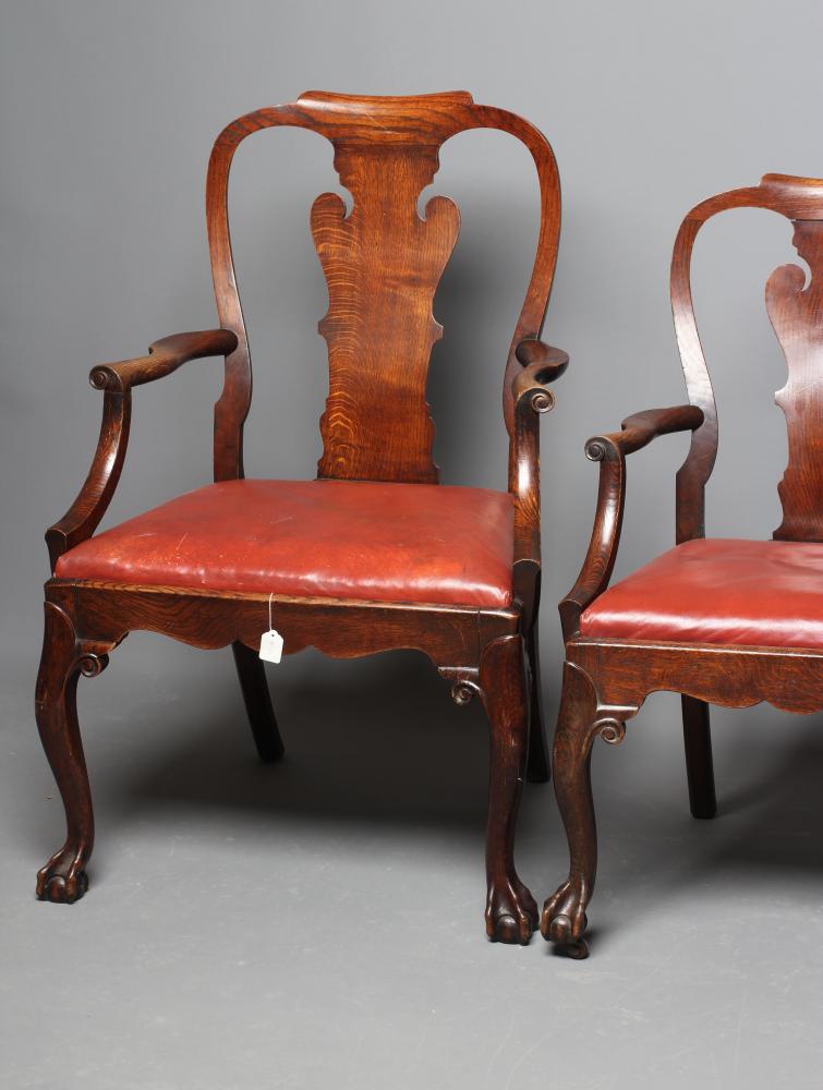A SET OF FIVE (4 +1) MUNICIPAL LARGE OAK ELBOW CHAIRS Image