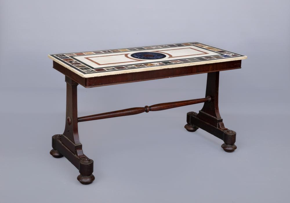A WILLIAM IV MAHOGANY AND SPECIMEN MARBLE/SCAGLIOLA PILLAR END SIDE TABLE Image