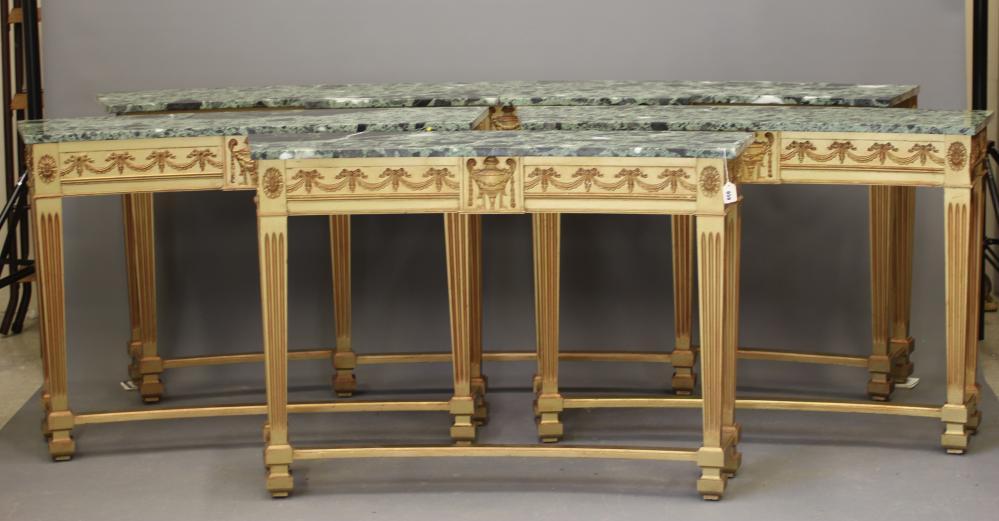 A SUITE OF GILTWOOD AND GREEN MARBLE SIDE TABLES Image