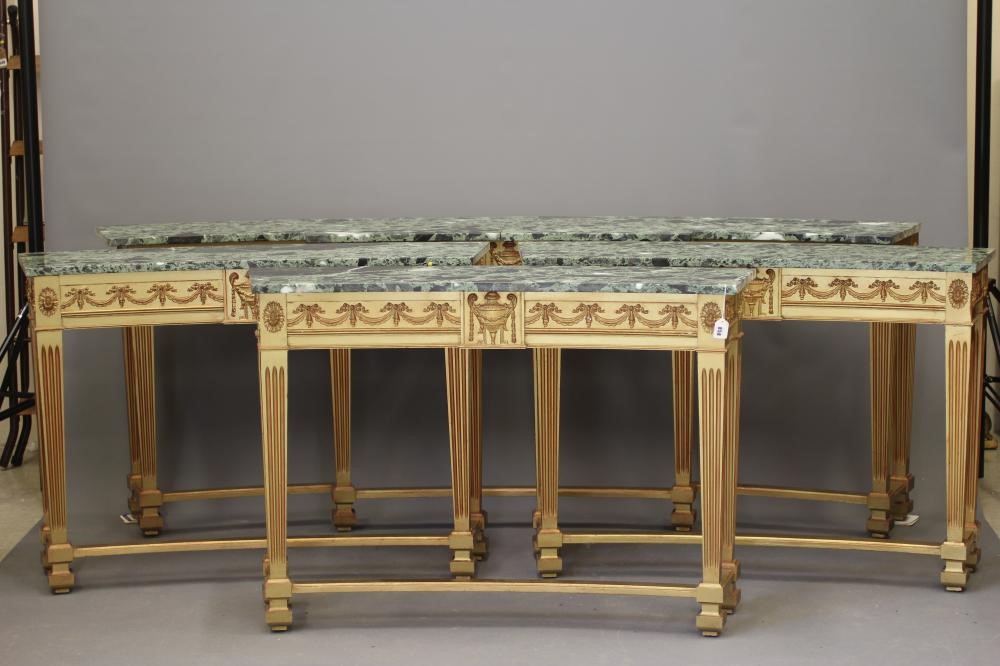 A SUITE OF GILTWOOD AND GREEN MARBLE SIDE TABLES Image