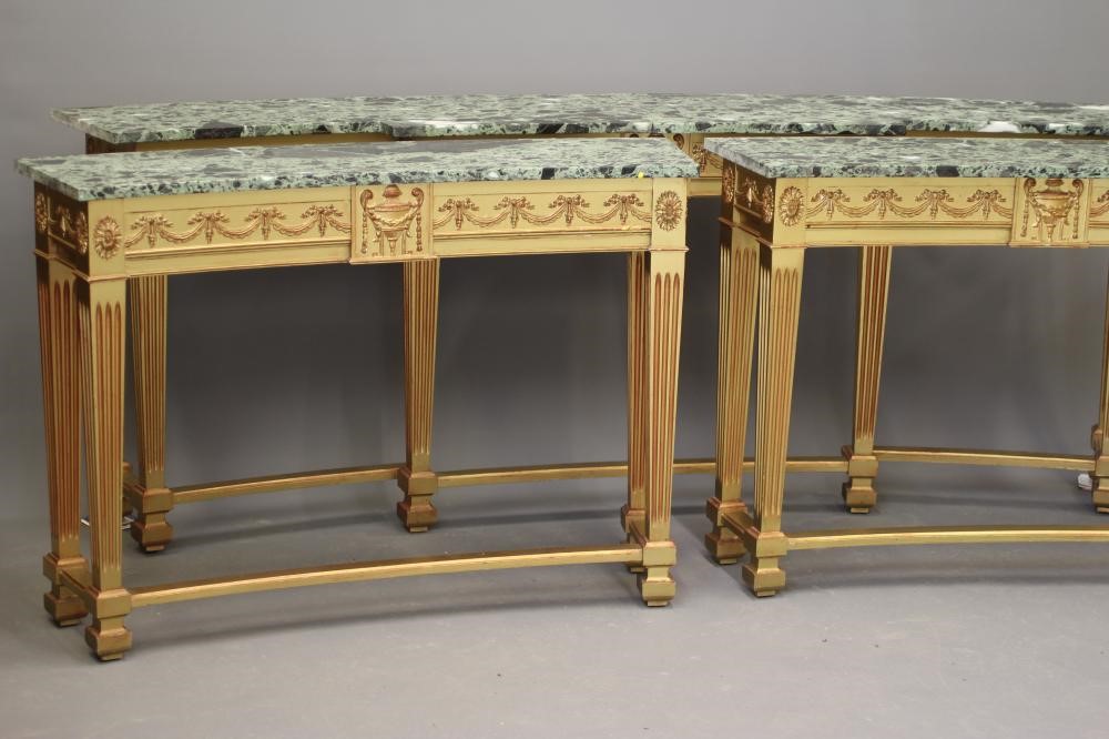 A SUITE OF GILTWOOD AND GREEN MARBLE SIDE TABLES Image
