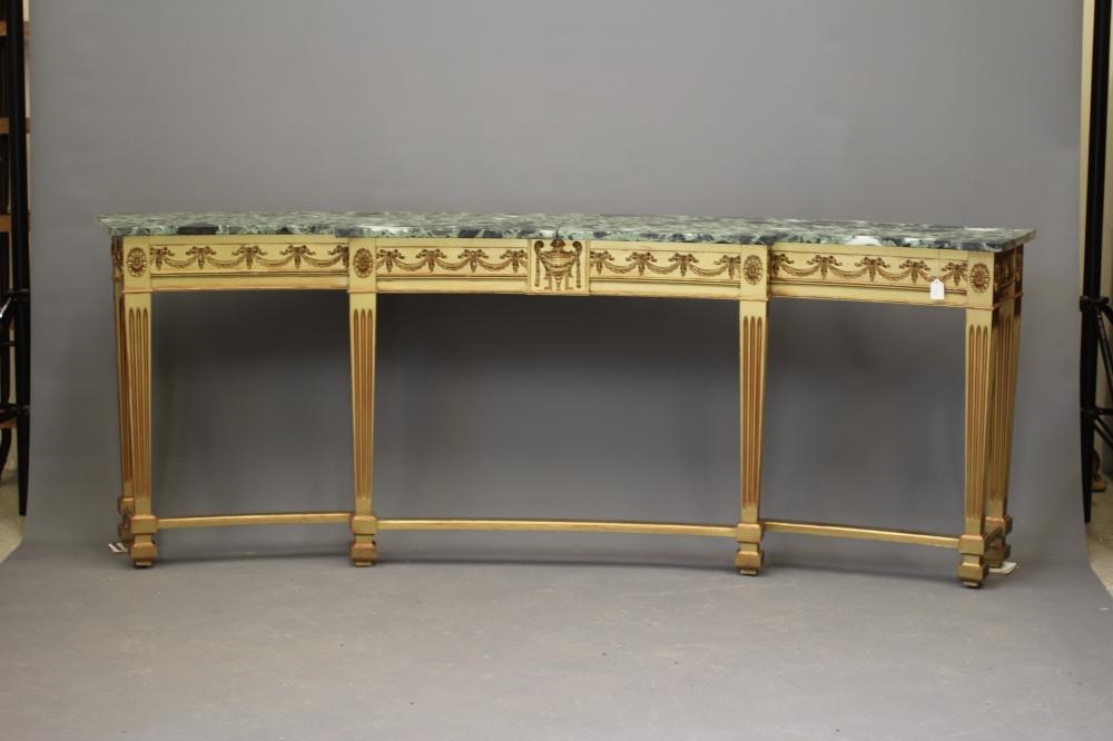A SUITE OF GILTWOOD AND GREEN MARBLE SIDE TABLES Image