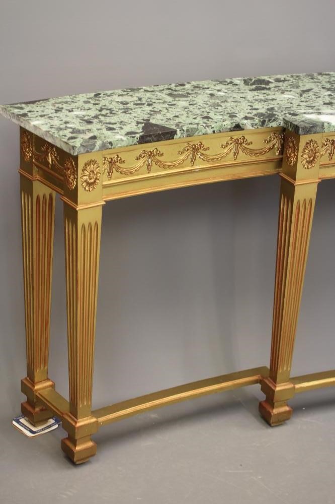 A SUITE OF GILTWOOD AND GREEN MARBLE SIDE TABLES Image