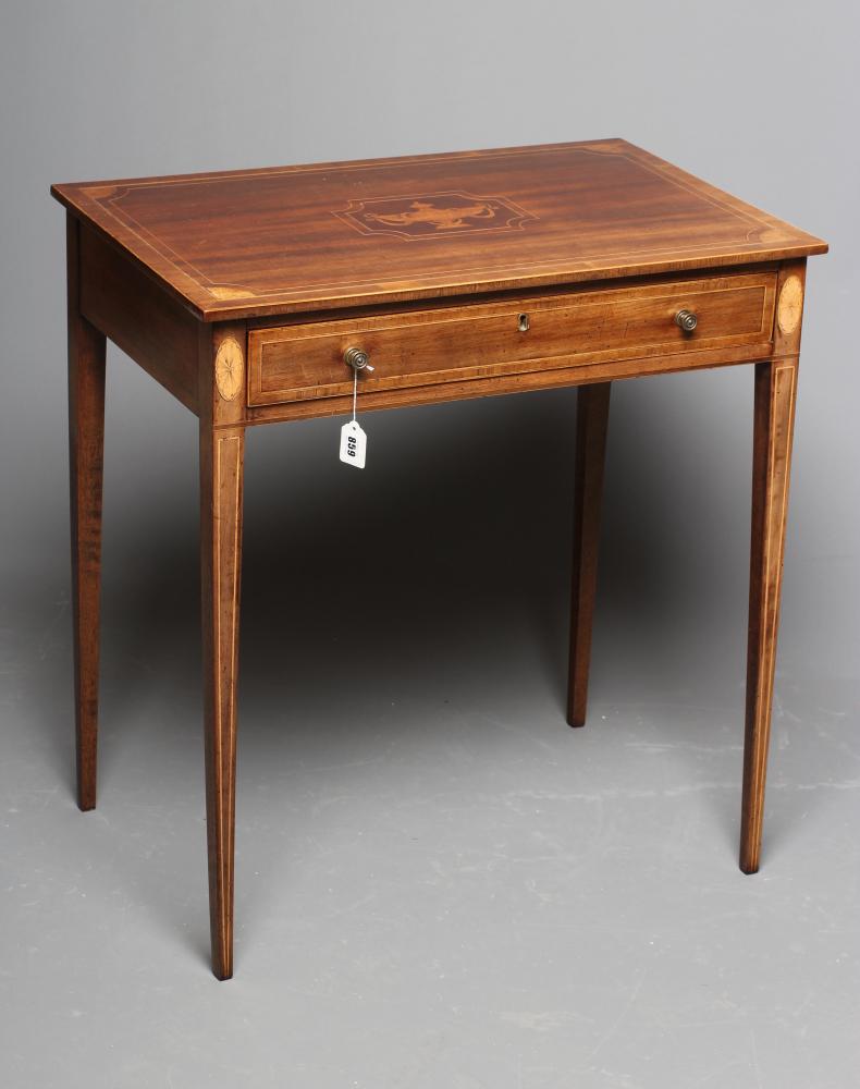 AN EDWARDIAN MAHOGANY AND INLAID PATERAE SIDE TABLE of oblong form with stringing Image