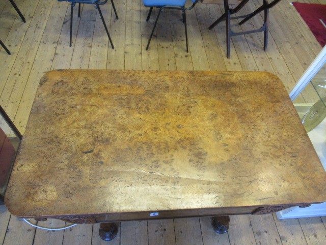 AN EARLY VICTORIAN BURR OAK LIBRARY TABLE Image