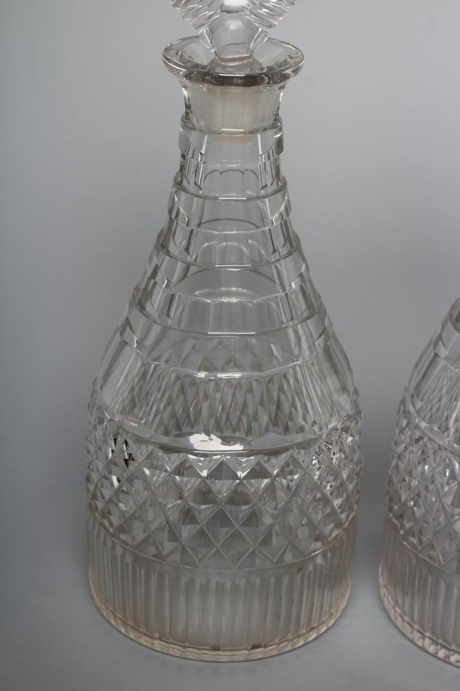 A PAIR OF TRIPLE RING NECK MALLET GLASS DECANTERS Image